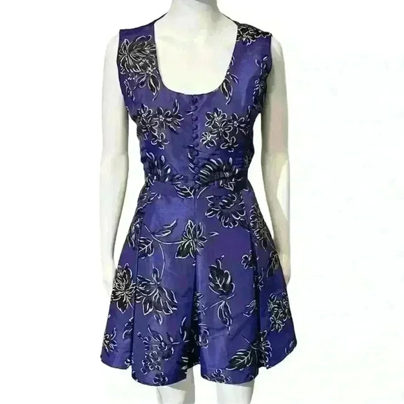 Vintage Oscar de la Renta Womens XXS Purple Floral Fit Flare Mini Cocktail Dress - Picture 1 of 13